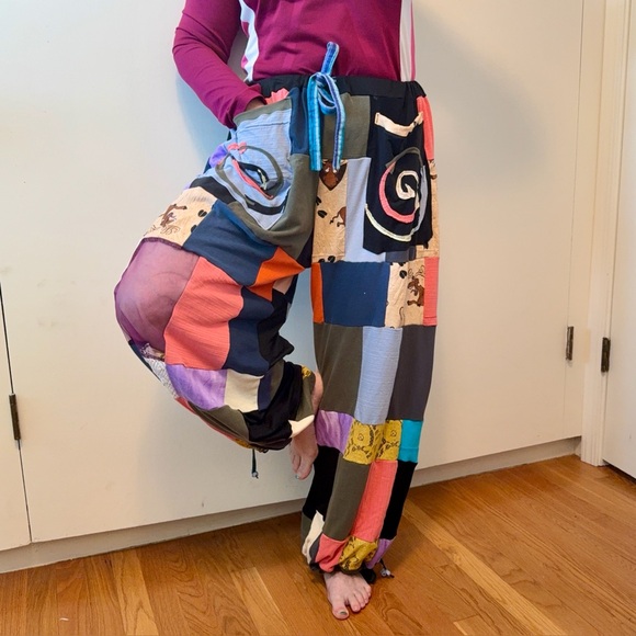 Colorful Patchwork Pants Crazy Boho Hippie Festival Upcycled by Unbound Soul - Picture 1 of 12